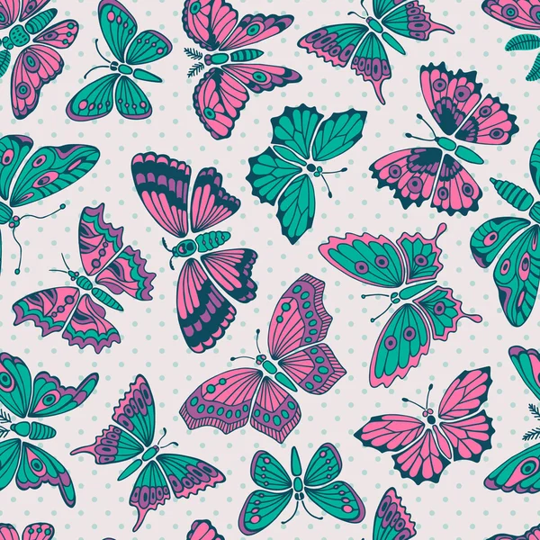 Patrón sin costuras con mariposas decorativas . — Vector de stock