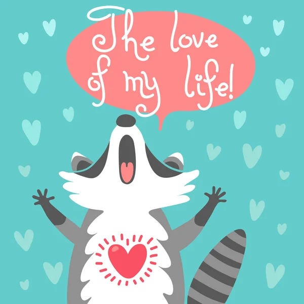 Cute raccoon confesses his love. — Stock Vector
