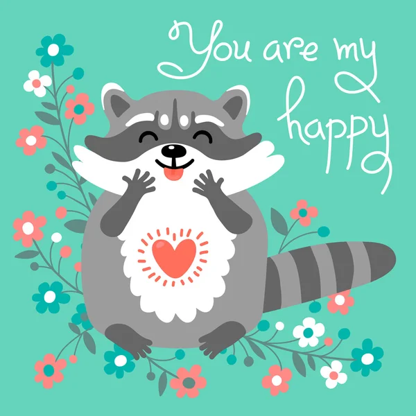 Cute raccoon confesses his love. — Stock Vector