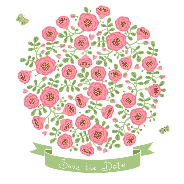 Save The Date Invitation with Floral Bouquet — Stock Vector