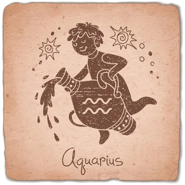 Aquarius segno zodiacale carta oroscopo vintage . — Vettoriale Stock