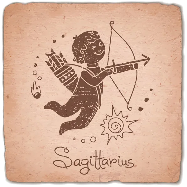 Sagittarius zodiac sign horoscope vintage card. — Stok Vektör