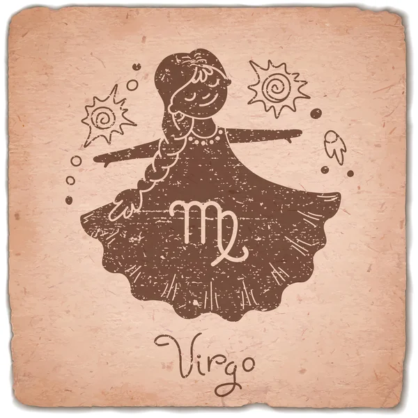 Virgo horóscopo signo del zodiaco tarjeta vintage . — Archivo Imágenes Vectoriales