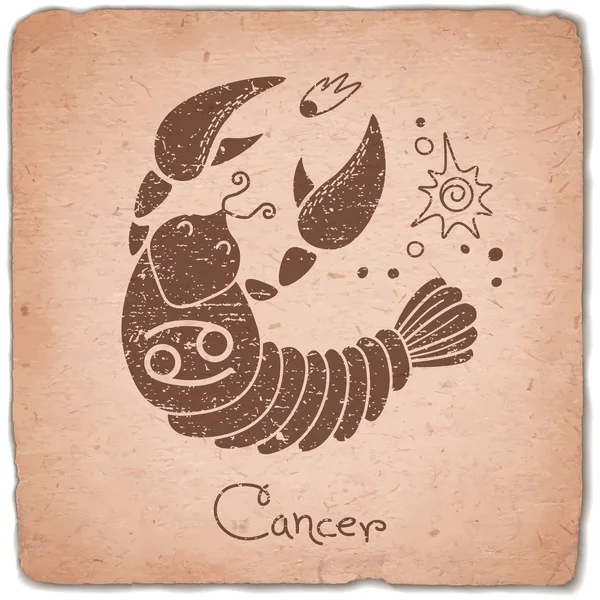 Cancer zodiac sign horoscope vintage card. — Stok Vektör