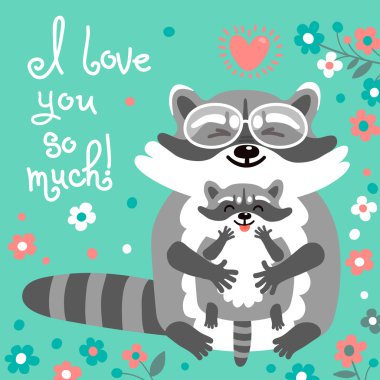 Card with cute raccoons and a declaration of love.