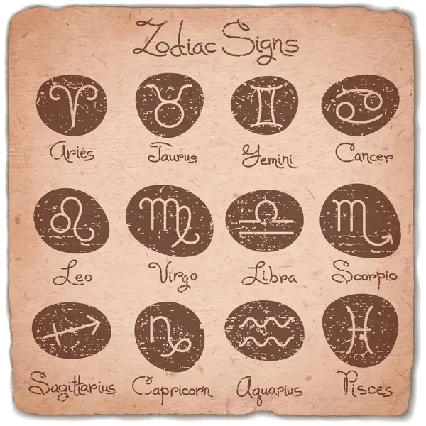 Set of simple zodiac signs with scuffed — Stock Vector