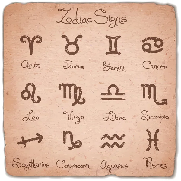 Conjunto de signos zodiacales simples con rasguños — Vector de stock