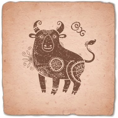 Ox. Chinese Zodiac Sign Horoscope Vintage Card.