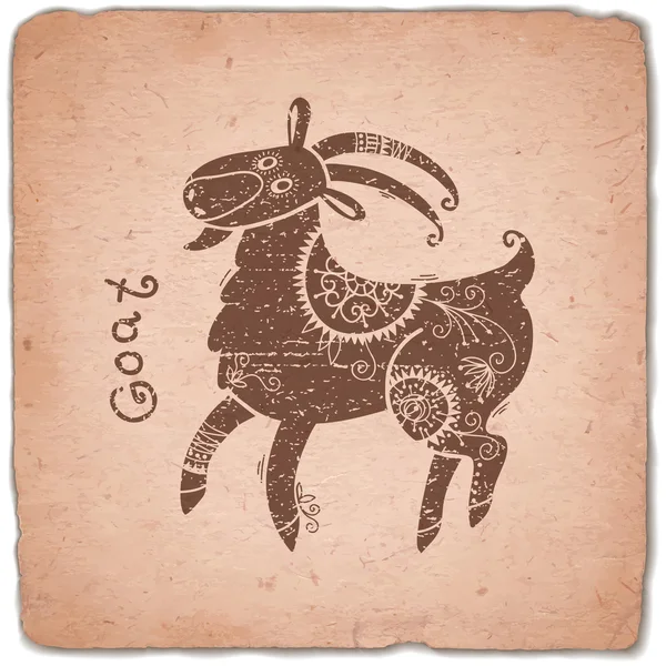 Cabra. Zodíaco chino signo horóscopo Vintage Card . — Vector de stock