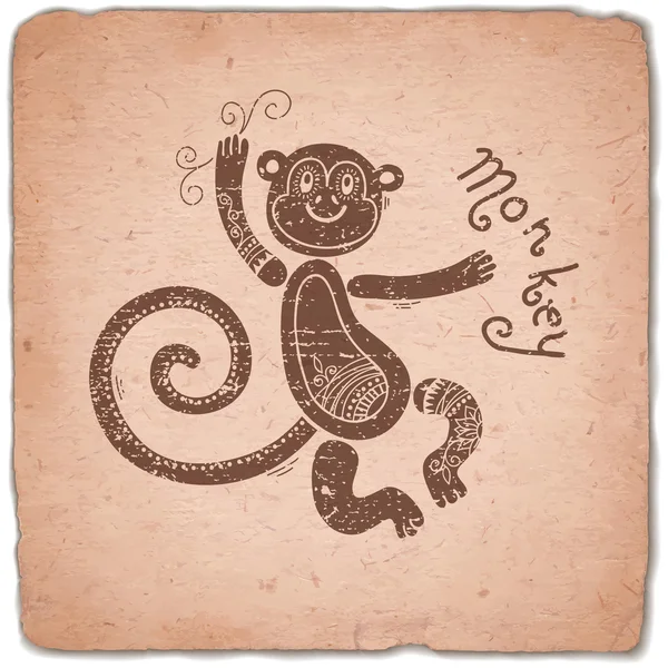 Monkey. Chinese Zodiac Sign Horoscope Vintage Card. — Stock Vector