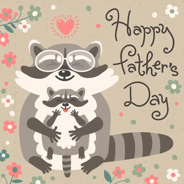 Tarjeta con mapaches lindo al Día de los Padres . — Archivo Imágenes Vectoriales