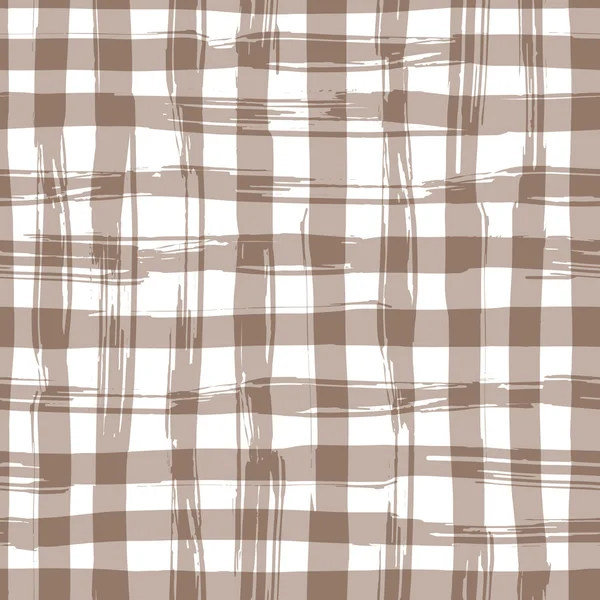 De naadloze patroon vector met vierkante hand getrokken textuur. Bruine geruite tafellaken — Stockvector