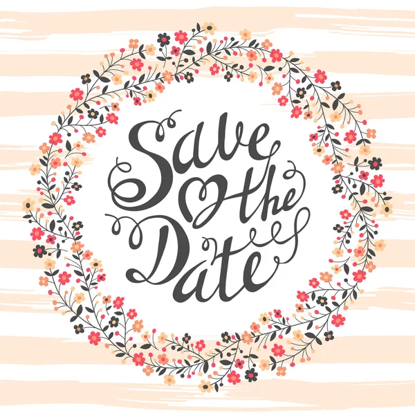 Düğün davetiye çiçek ve kaligrafi harfleri ile. Tarihi tasarım kaydedin. Çizilmiş vektör çizim el