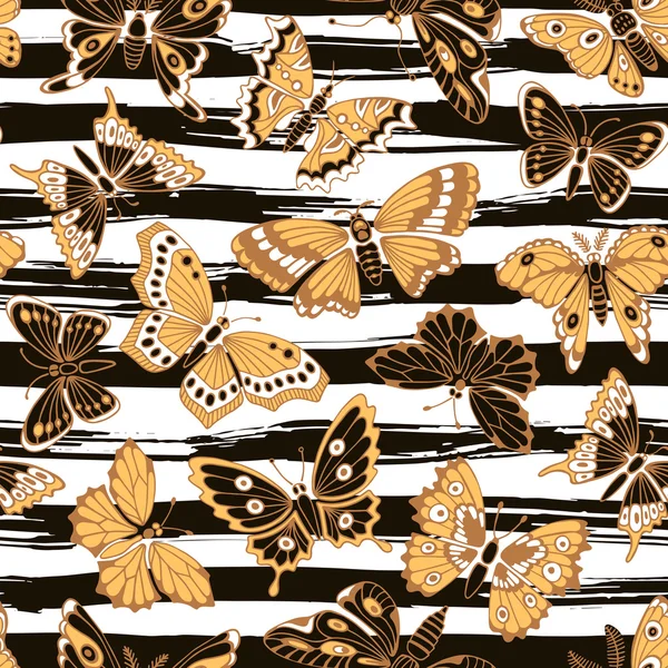 Seamless pattern with decorative butterflies. — Stock Vector