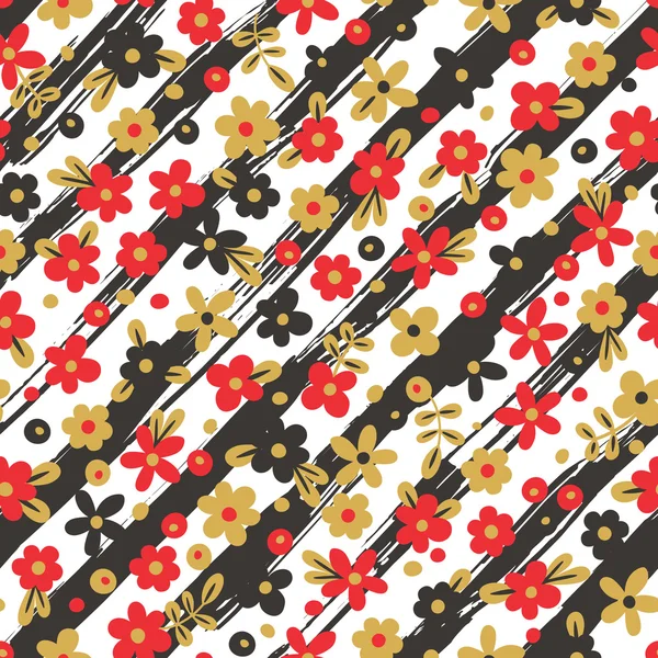 Naadloze patroon met bloemen op gestreepte achtergrond — Stockvector