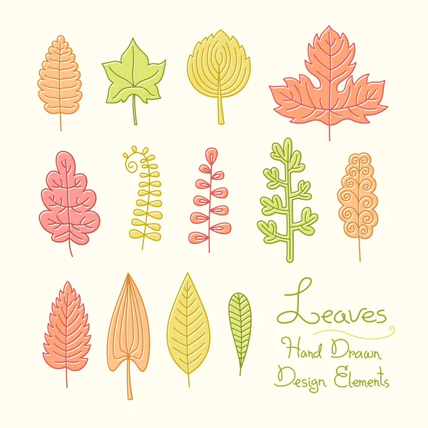 Vector set of leaves in cartoon style — Stock Vector