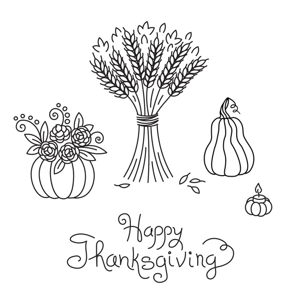Doodle Thanksgiving Gaine vintage de blé et de citrouille dessin vectoriel à main levée isolé — Image vectorielle