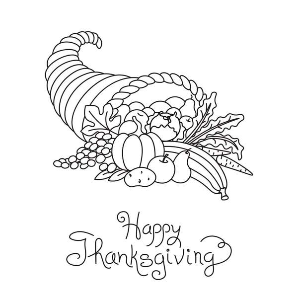 Doodle Thanksgiving Cornucopia Freehand Vector tekening geïsoleerd — Stockvector