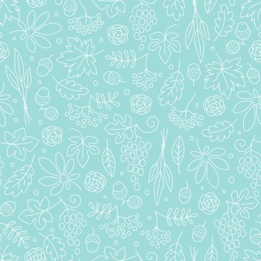 Üzüm, meşe palamutları, yaprak ve çiçek ile Seamless modeli. Şükran günü için güzel arka plan.