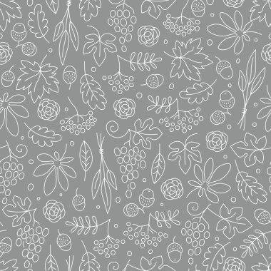 Üzüm, meşe palamutları, yaprak ve çiçek ile Seamless modeli. Şükran günü için güzel arka plan.