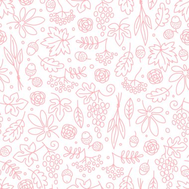 Üzüm, meşe palamutları, yaprak ve çiçek ile Seamless modeli. Şükran günü için güzel arka plan.