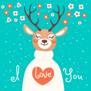 Geyik ve aşk Bildirgesi ile Sevgililer günü kartı.