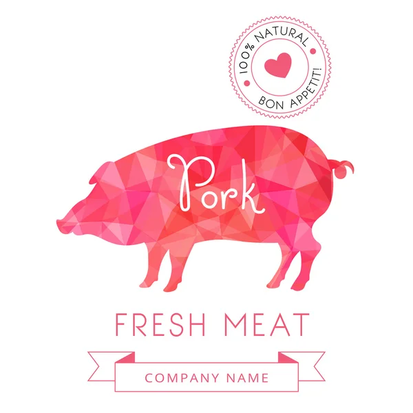 Зображення м'ясного символу свинячих силуетів тварин для дизайнерських меню, рецептів та упаковки продукту . — стоковий вектор