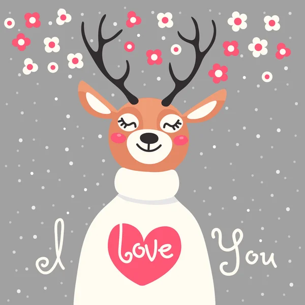 Tarjeta de San Valentín con ciervo y declaración de amor . — Vector de stock
