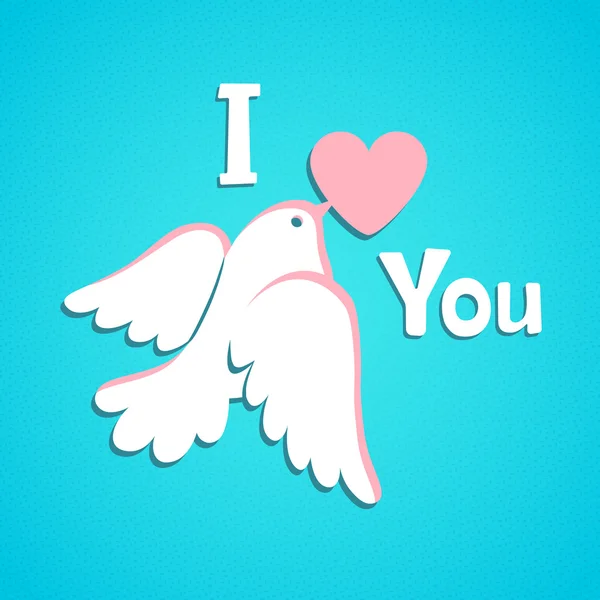 Cartão Valentim com pomba branca e coração . — Vetor de Stock