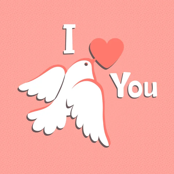 Valentine card with white dove and heart. — Stock Vector