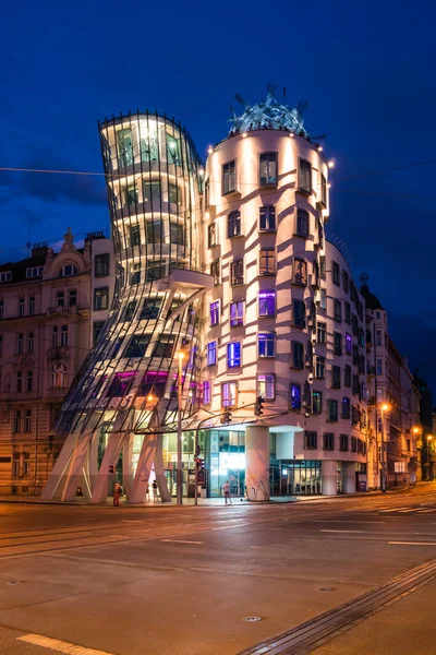 Prague Czech Republic July 2020 Dancing House Illuminated Night Nicknamed — Stock Photo, Image