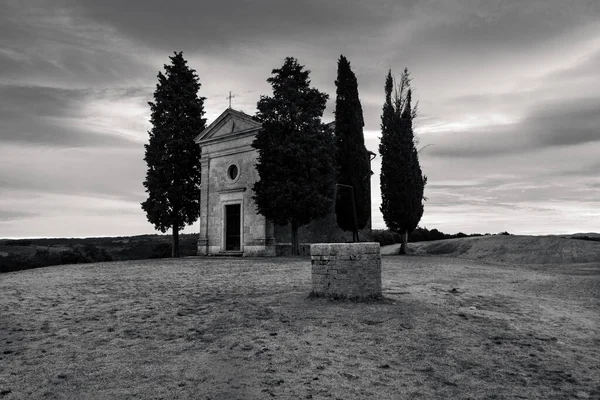 Capilla Capella Della Madonna Vitaleta Toscana Italia Amanecer Amanecer Blanco —  Fotos de Stock