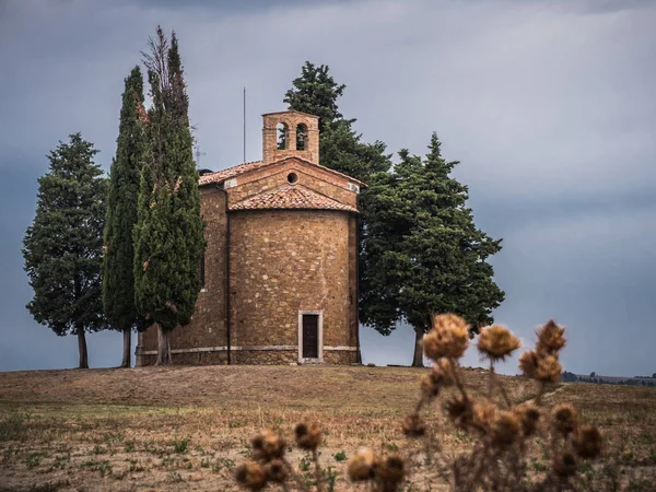 Capilla Capella Della Madonna Vitaleta Val Orcia Toscana Italia Madrugada —  Fotos de Stock