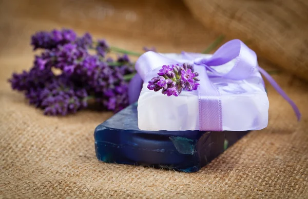 Lavendel zeep met verse bloemen — Stockfoto