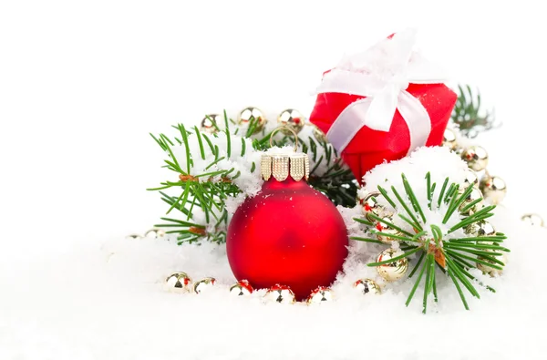 Christmas balls with snow — Stock Photo, Image