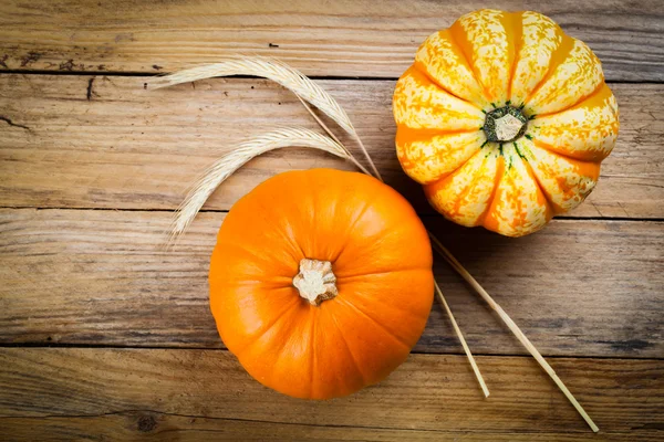 Calabazas de otoño sobre tabla de madera —  Fotos de Stock