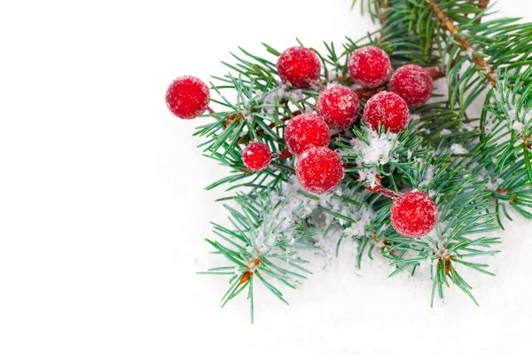 Ramas de abeto con decoraciones navideñas, aisladas sobre blanco — Foto de Stock