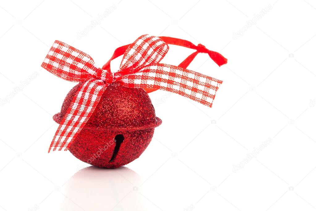 red jingle bell Christmas baubles on white