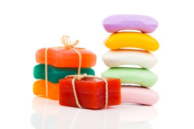 Stack of new colorful Soap Bars on white background. clipart