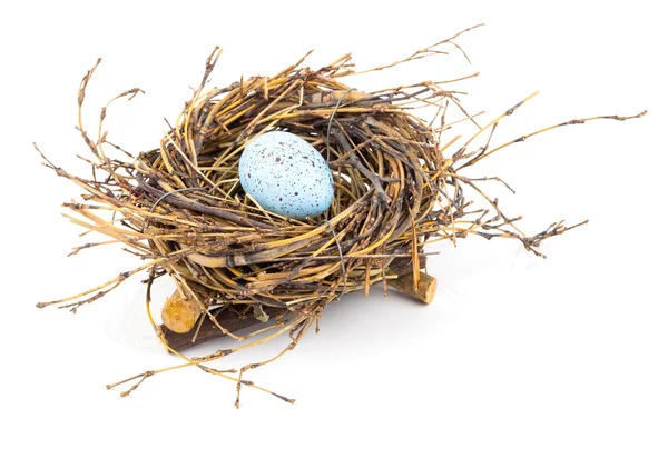 Easter egg in birds nest isolated on white background — Stock Photo, Image