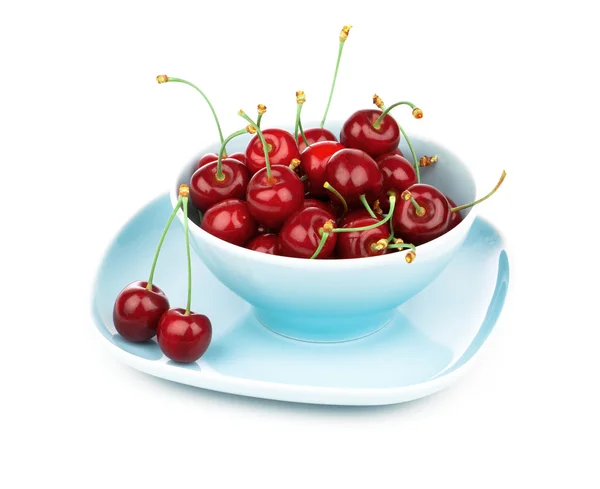 Bowl full of cherries isolated on white background — Stock Photo, Image