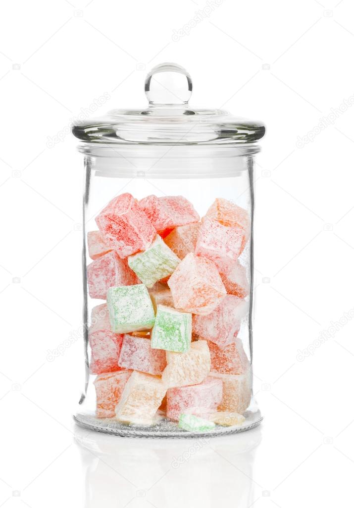 beautiful jar full of colorful delicious dessert Turkish delight