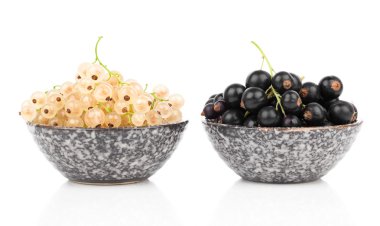 white and black currant in a bowl, on a white backgroun