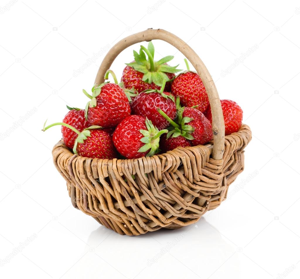 fresh Strawberries in basket on white background