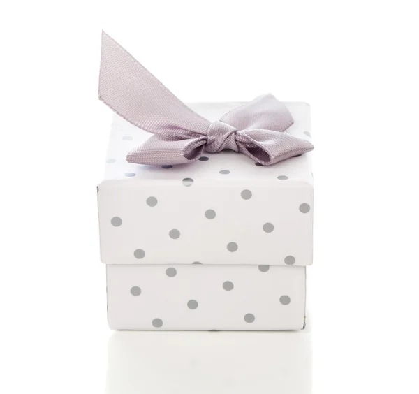 Gift box present with satin bow isolated on white — Stock Photo, Image