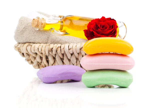 Spa hala hayat el yapımı Sabunlar, lavanta çiçek ve yağ, — Stok fotoğraf