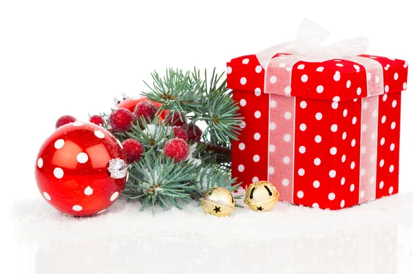 Christmas balls and fir branches with decorations isolated over — Stock Photo, Image