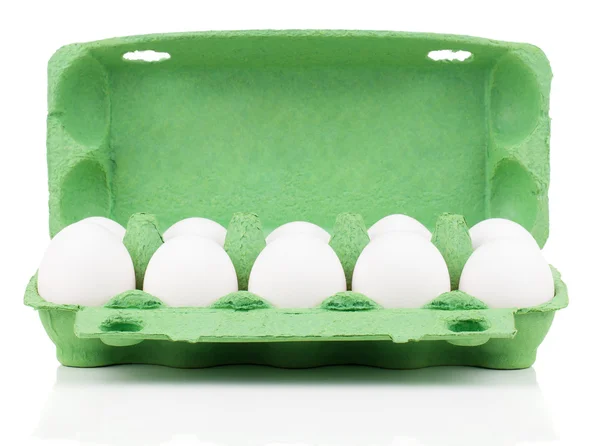 Jaja w zielonym opakowaniu kontener. — Zdjęcie stockowe