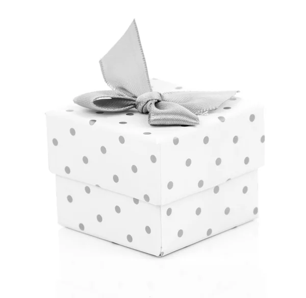 Gift box present with satin bow isolated on white — Stock Photo, Image