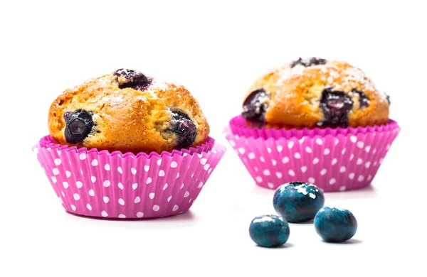 Berry üzerinde beyaz arka plan ile Blueberry muffins — Stok fotoğraf